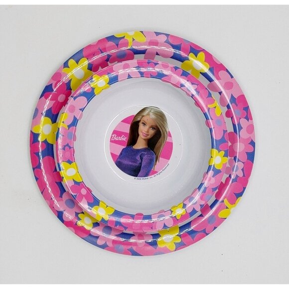 Vintage Home Presence Mattel Barbie Melamine Flowers Pink Plate & Bowl Set 2000 - Picture 7 of 7
